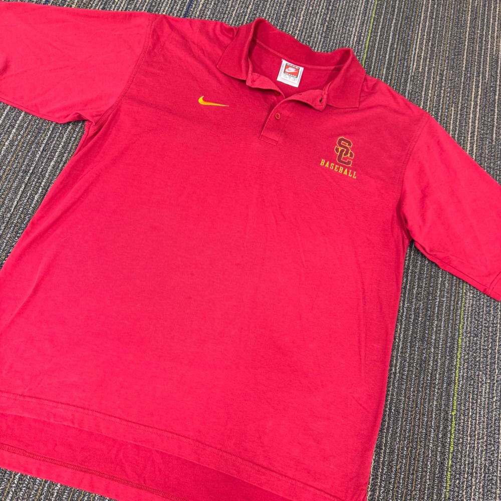 Nike Polo Shirt Mens XL Red Excellent Vintage USC Baseball Embroidered Swoosh